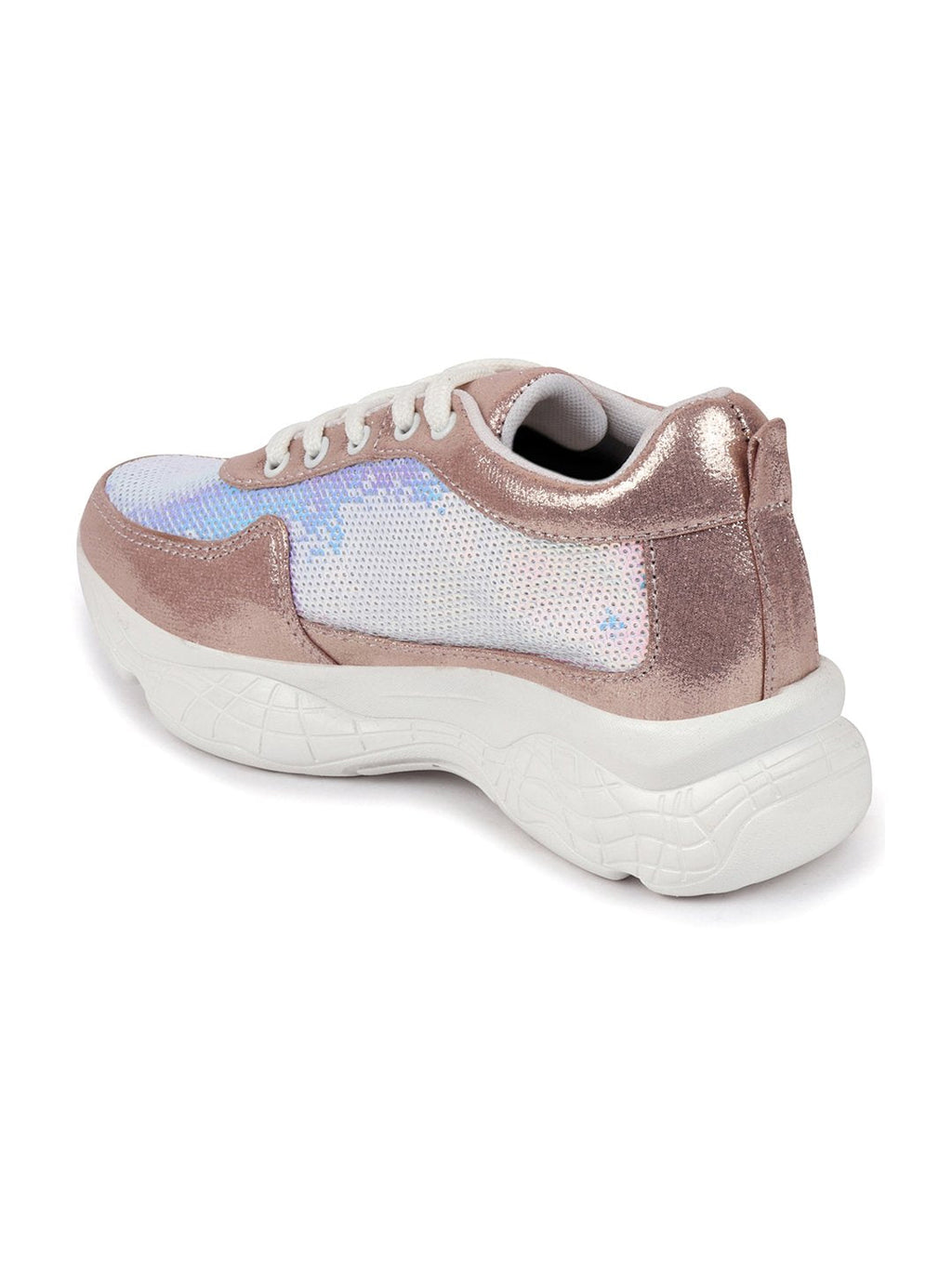 Shop Women Pink Stylish Lace Up Embellished Sneakers Online.