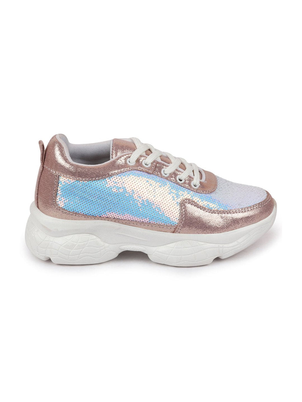 Shop Women Pink Stylish Lace Up Embellished Sneakers Online.