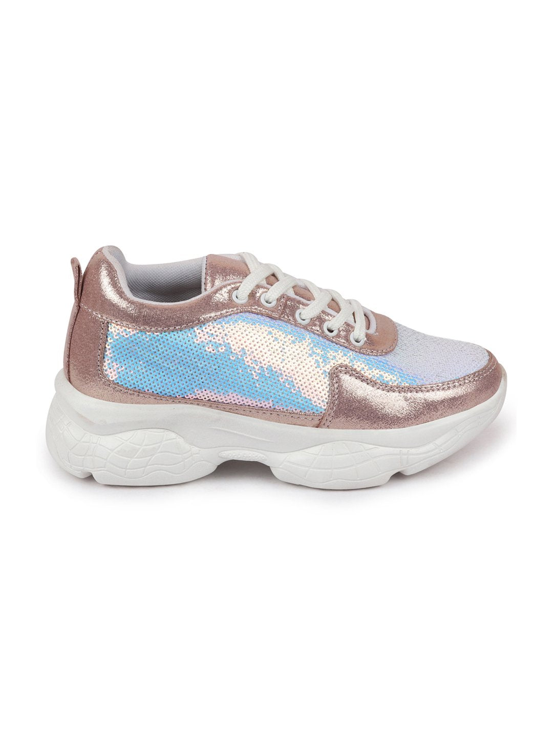 Shop Women Pink Stylish Lace Up Embellished Sneakers Online.