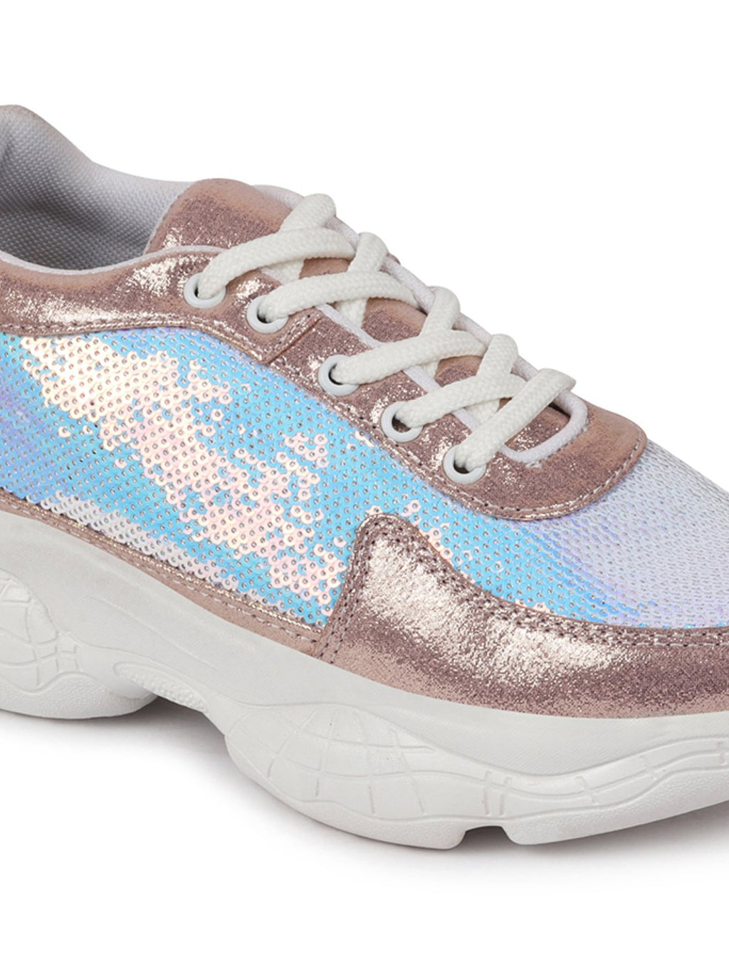 Shop Women Pink Stylish Lace Up Embellished Sneakers Online.