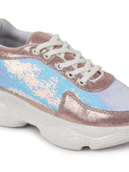 Shop Women Pink Stylish Lace Up Embellished Sneakers Online.