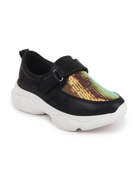 Shop Women Black Stylish Hook & Loop Sneakers Online.