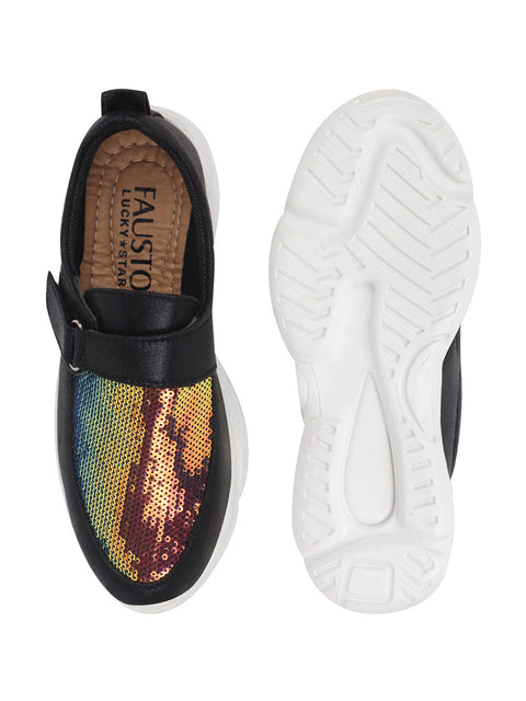 Shop Women Black Stylish Hook & Loop Sneakers Online.