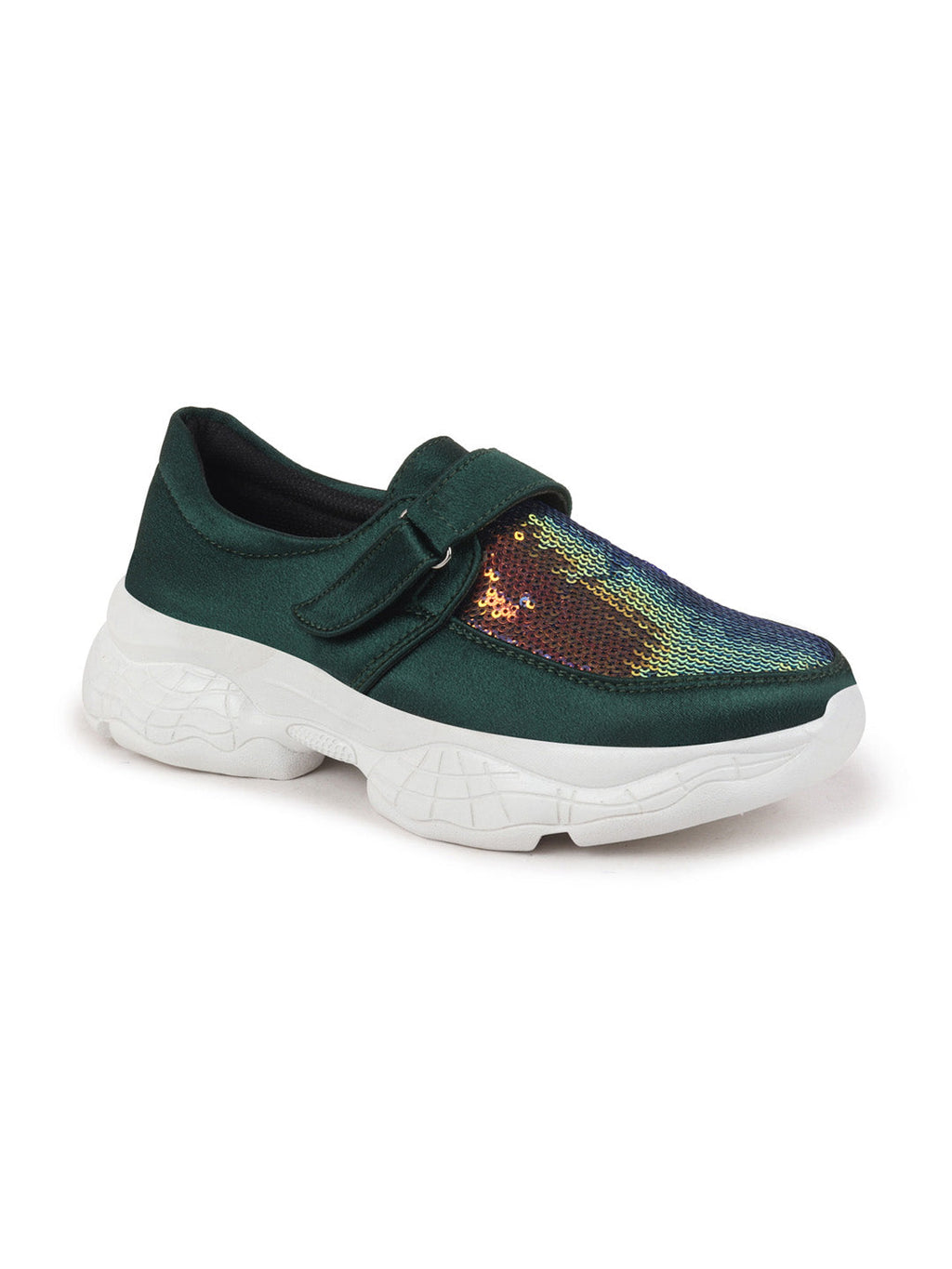 Shop Women Green Stylish Slip On Sneakers Online.