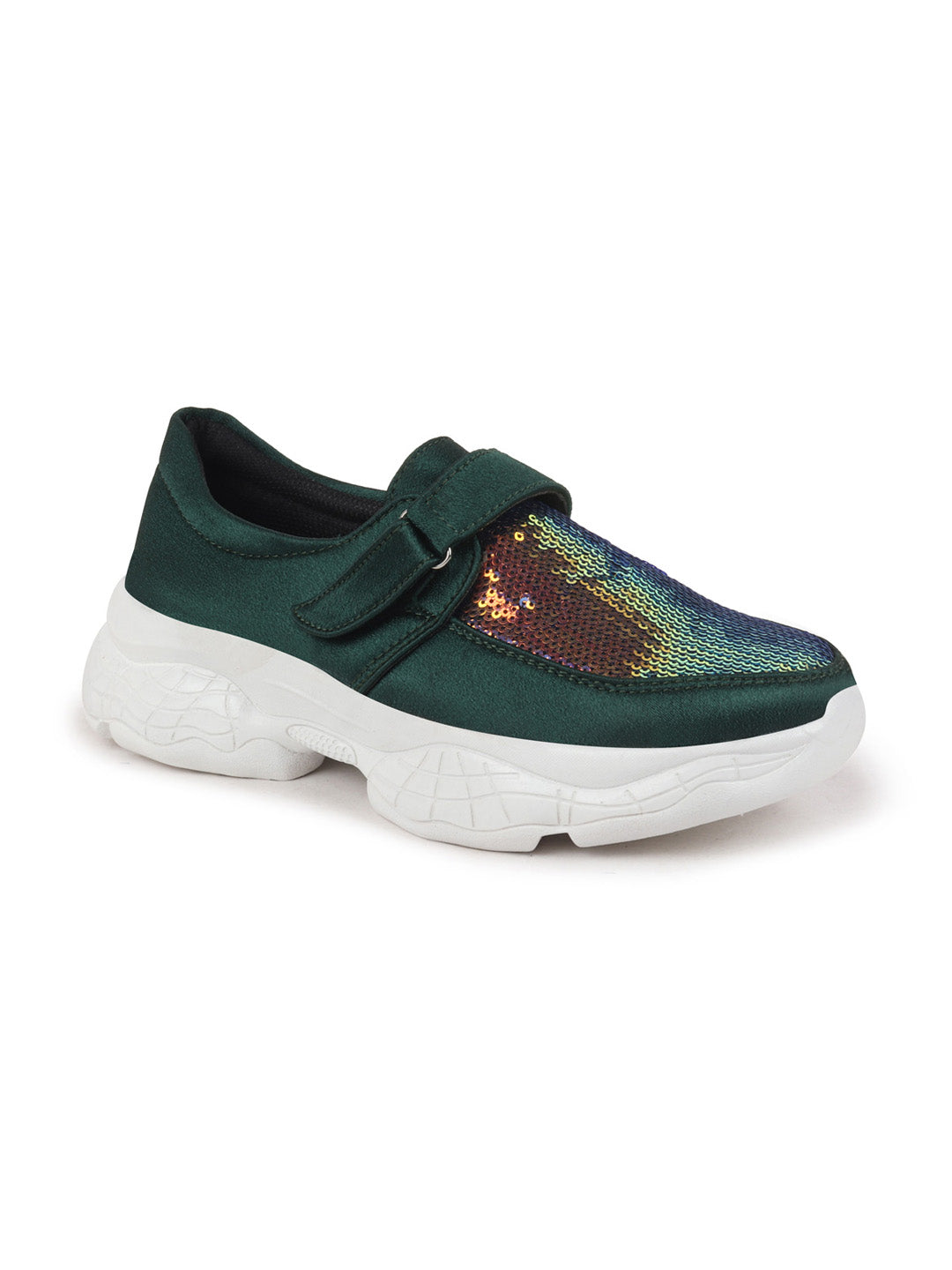 Shop Women Green Stylish Slip On Sneakers Online.