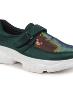 Shop Women Green Stylish Slip On Sneakers Online.