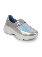 Shop Women Silver Stylish Hook & Loop Sneakers Online.