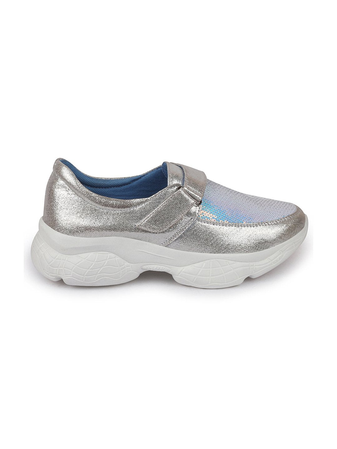 Shop Women Silver Stylish Hook & Loop Sneakers Online – FAUSTO.in