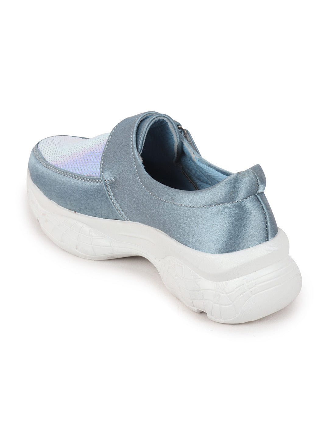 Shop Women Sky Blue Stylish Slip On Sneakers Online.