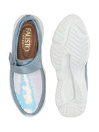 Shop Women Sky Blue Stylish Slip On Sneakers Online.