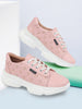 Women Pink Lace Up Casual Trendy Sneakers