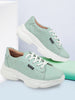 Women Green Lace Up Casual Trendy Sneakers