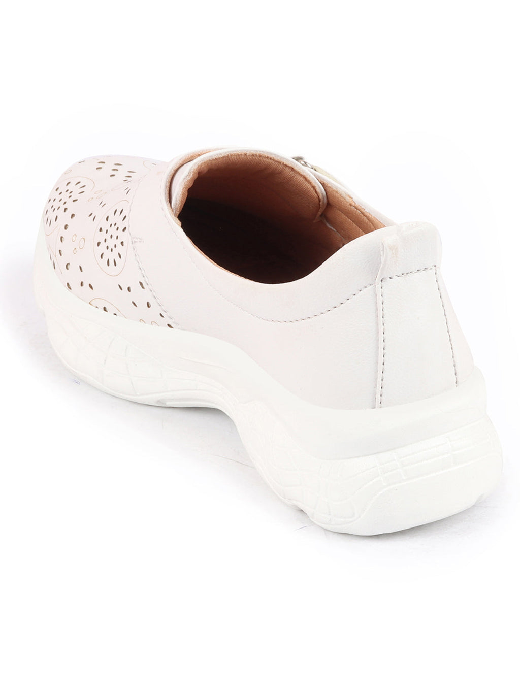 Shop Women White Laser Cut Design Stitched Back Open Hook & Loop Buckle Mules Shoes Online.