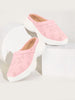 Women Pink Laser Cut Star Design Back Open Slip-On Mules Shoes