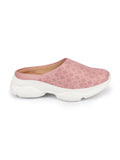 Women Pink Back Open Classic Design Slip On Mules Shoes