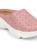 Women Pink Back Open Classic Design Slip On Mules Shoes