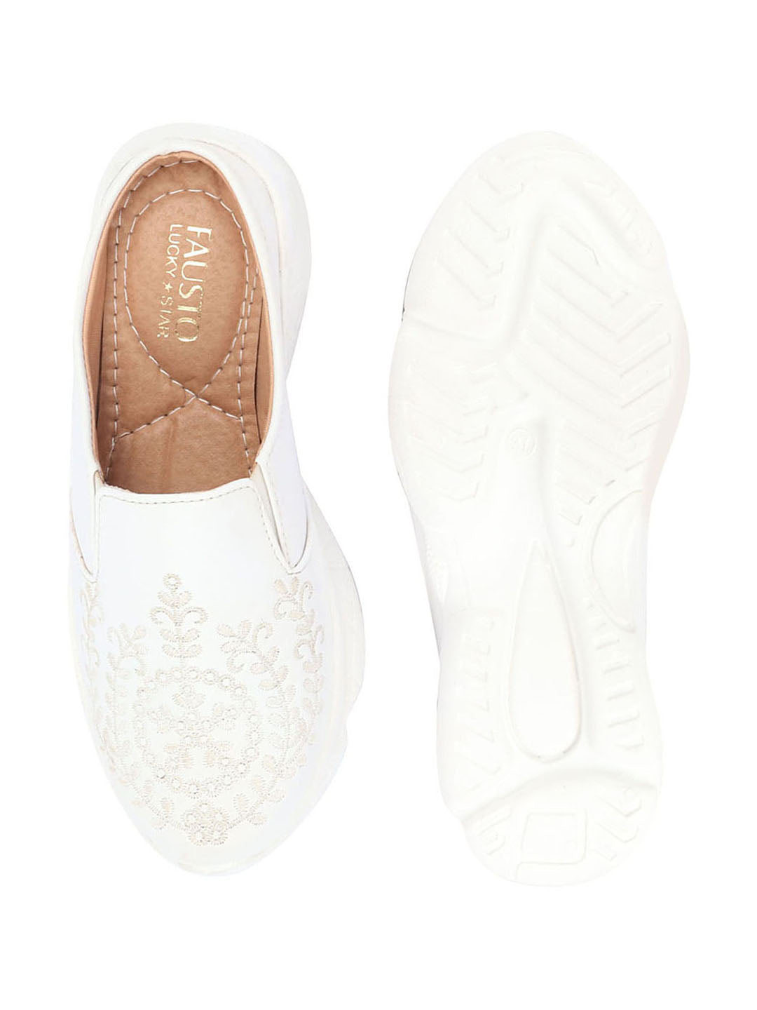 Shop Women White Floral and Leaf Print Embroidery Design Back Open Slip On Mules Shoes Online.