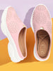 Women Pink Laser Cut Design Back Open Slip On Mules Shoes