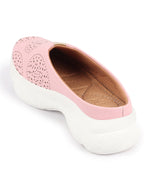 Shop Women Pink Laser Cut Design Back Open Slip On Mules Shoes Online.
