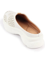 Shop Women White Laser Cut Design Back Open Slip On Mules Shoes Online.