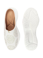 Shop Women White Laser Cut Design Back Open Slip On Mules Shoes Online.