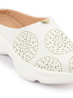 Shop Women White Laser Cut Design Back Open Slip On Mules Shoes Online.