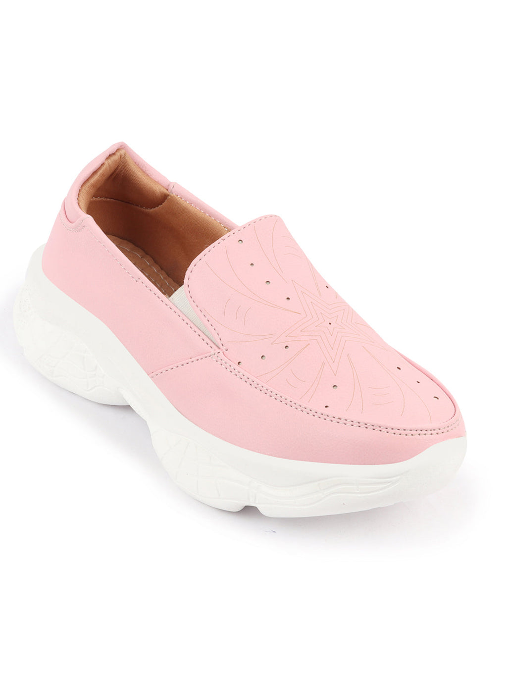 Shop Women Pink Printed Design Stitched Comfort Slip On Sneaker Shoes Online.