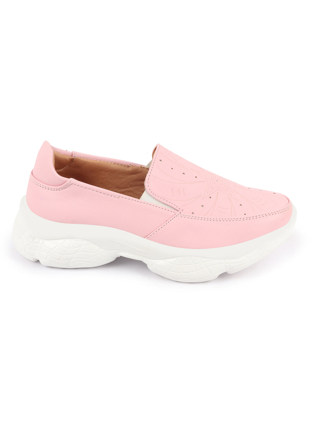 Shop Women Pink Printed Design Stitched Comfort Slip On Sneaker Shoes Online.