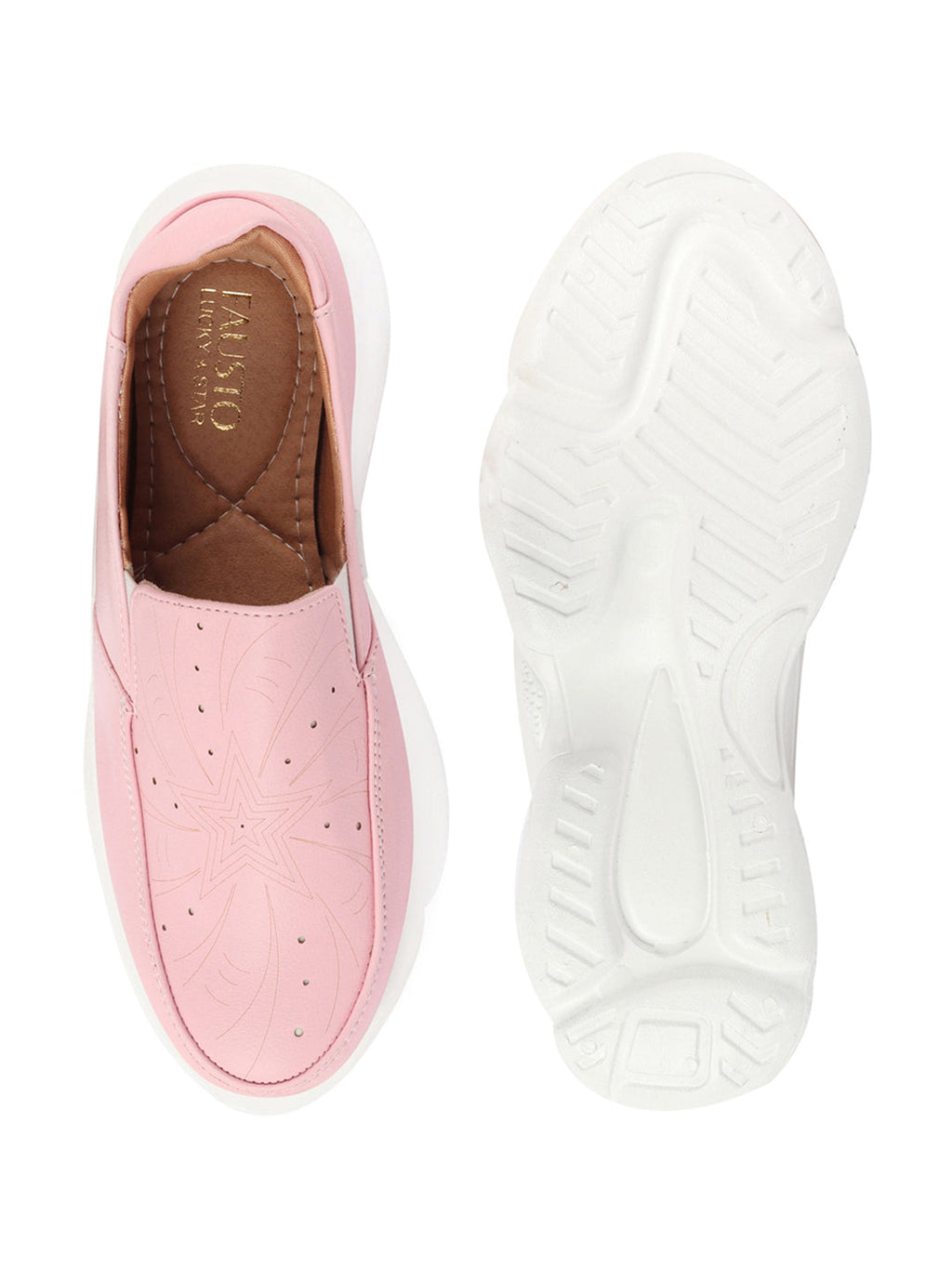 Shop Women Pink Printed Design Stitched Comfort Slip On Sneaker Shoes Online.