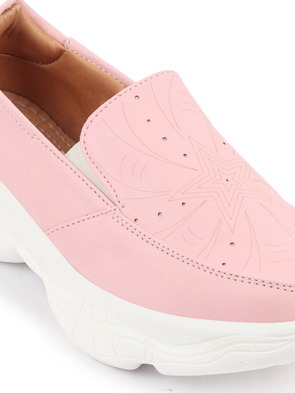 Shop Women Pink Printed Design Stitched Comfort Slip On Sneaker Shoes Online.