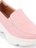 Shop Women Pink Printed Design Stitched Comfort Slip On Sneaker Shoes Online.