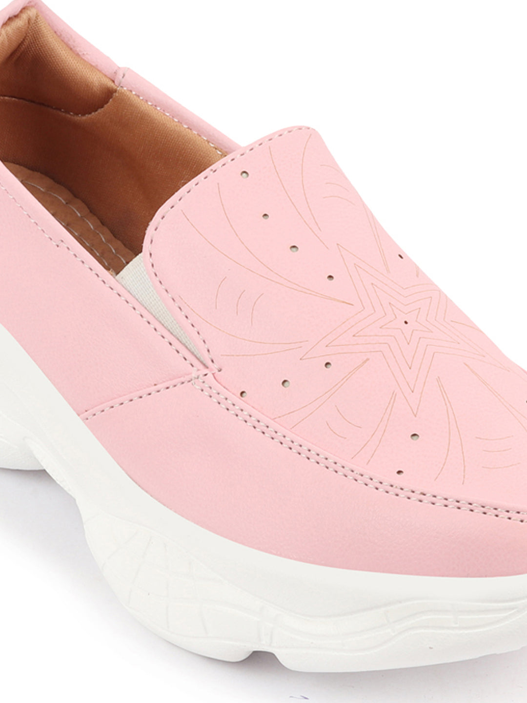 Shop Women Pink Printed Design Stitched Comfort Slip On Sneaker Shoes Online.