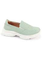 Shop Women Pista Green Printed Design Stitched Comfort Slip On Sneaker Shoes Online.