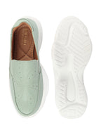 Shop Women Pista Green Printed Design Stitched Comfort Slip On Sneaker Shoes Online.