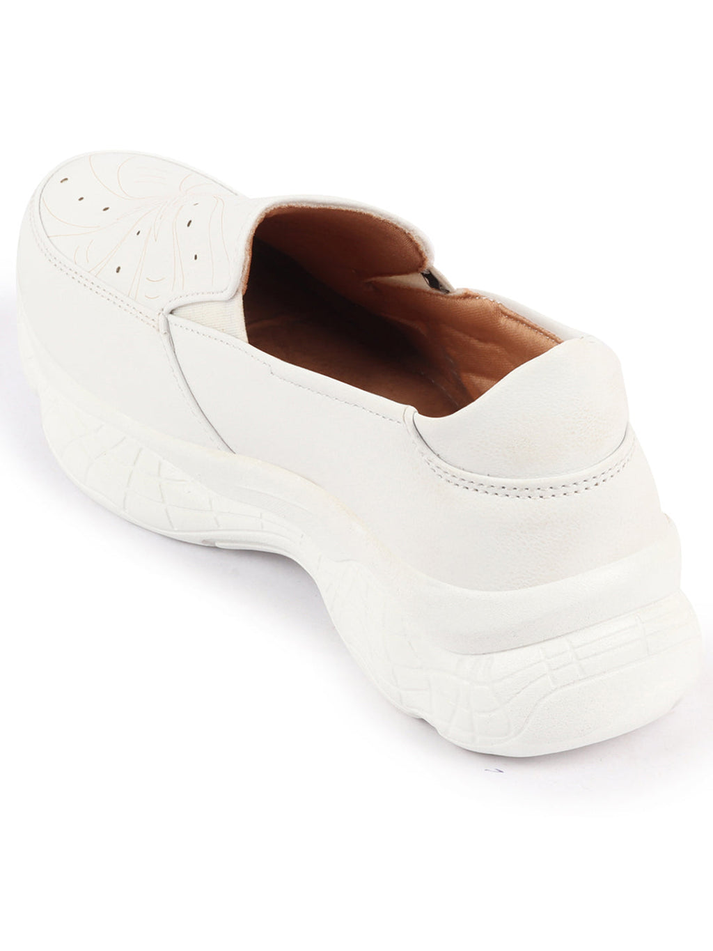 Shop Women White Printed Design Stitched Comfort Slip On Sneaker Shoes Online.