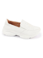 Shop Women White Printed Design Stitched Comfort Slip On Sneaker Shoes Online.