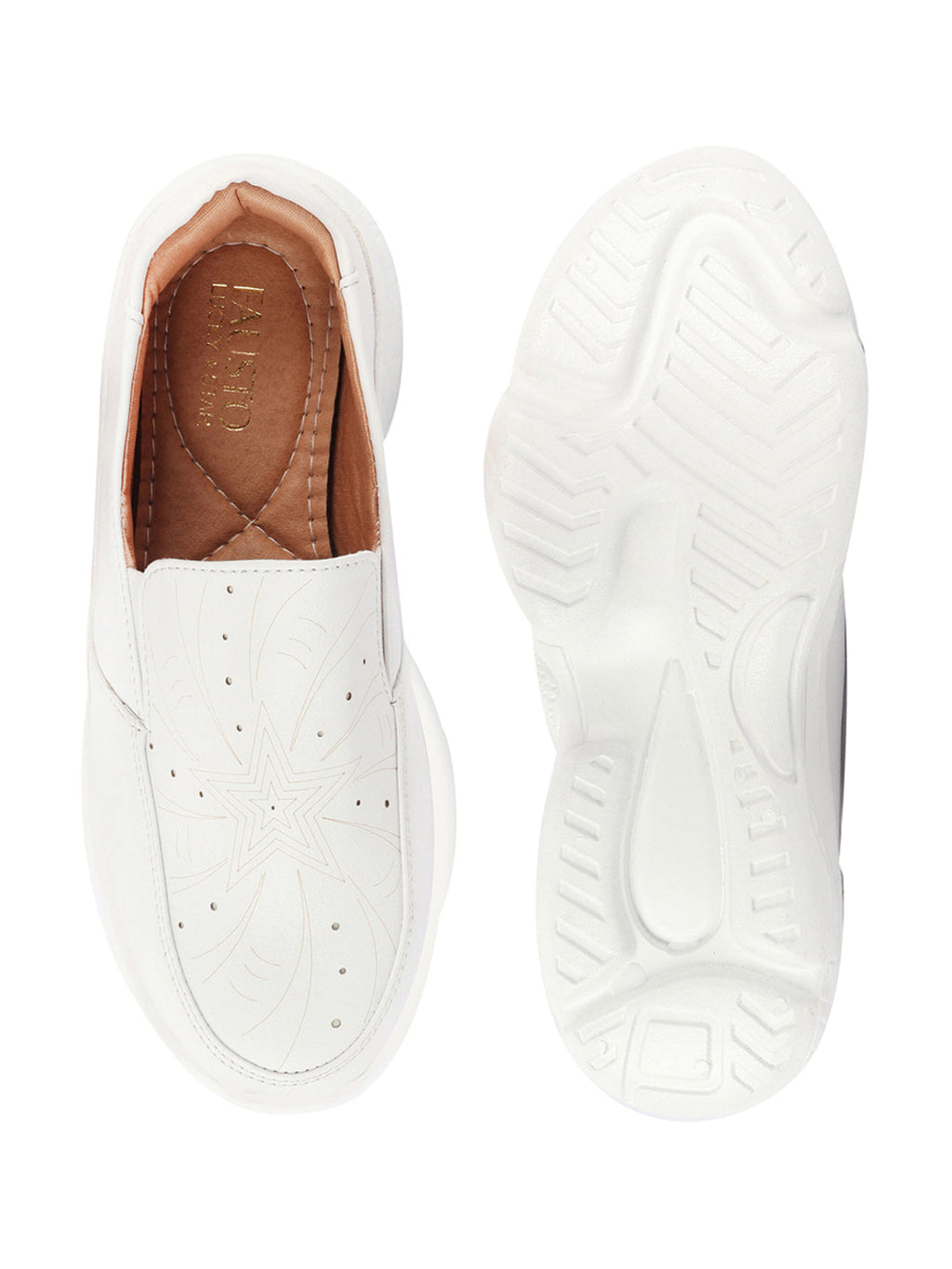 Shop Women White Printed Design Stitched Comfort Slip On Sneaker Shoes Online.