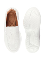 Shop Women White Printed Design Stitched Comfort Slip On Sneaker Shoes Online.