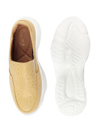 Shop Women Yellow Printed Design Stitched Comfort Slip On Sneaker Shoes Online.