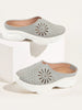 Women Grey Laser Cut Design Stitched Breathable Back Open Slip On Mules Shoes