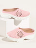 Women Pink Laser Cut Design Stitched Breathable Back Open Slip On Mules Shoes