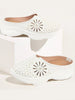 Women White Laser Cut Design Stitched Breathable Back Open Slip On Mules Shoes