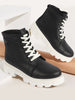Women Black Outdoor Winter High Top Chunky Lace Up Casual Boots