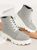 Women Grey Outdoor Winter High Top Chunky Lace Up Casual Boots