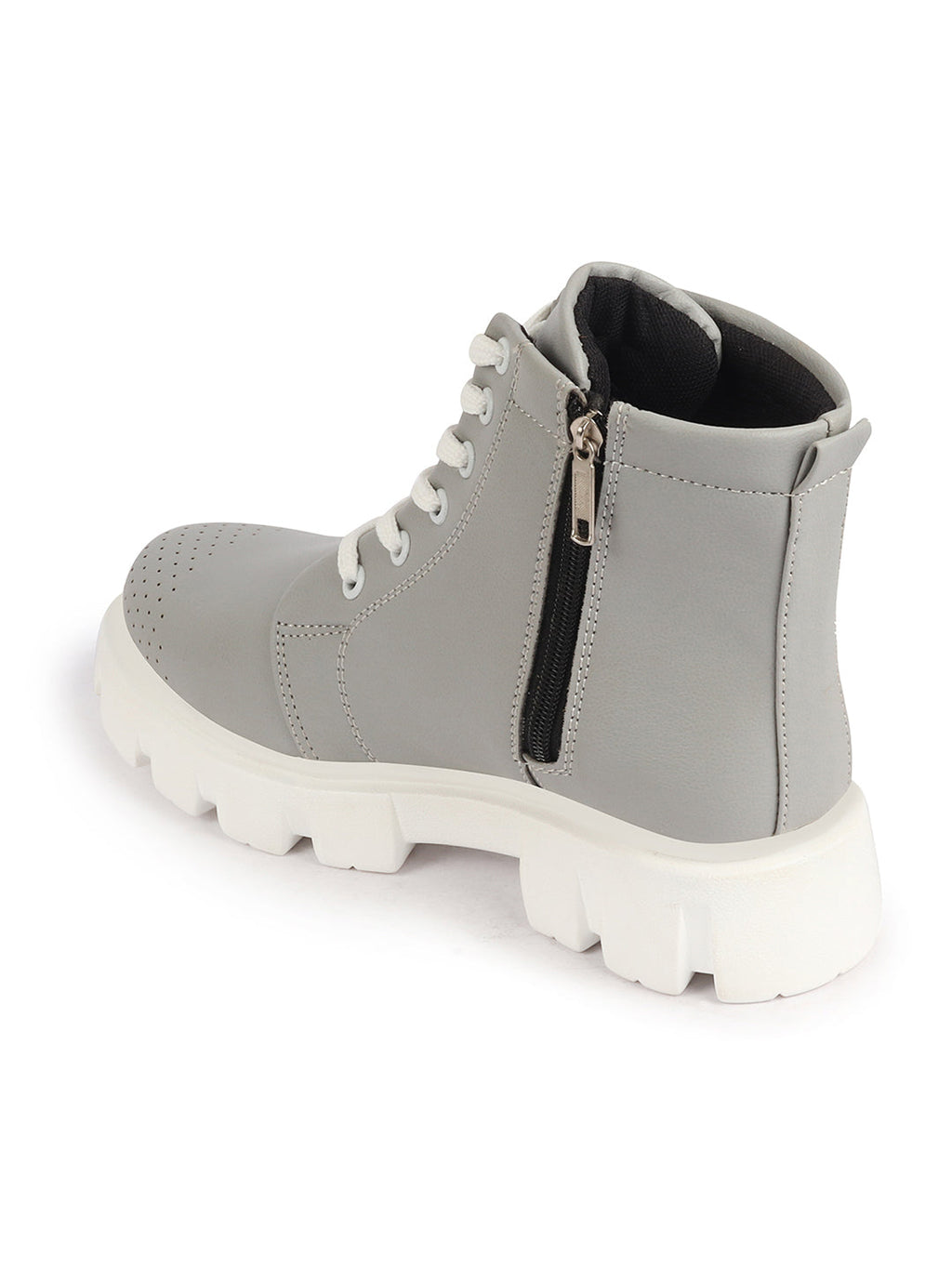 Shop Women Grey Outdoor Winter High Top Chunky Lace Up Casual Boots Online.