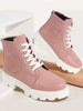 Women Peach Outdoor Winter High Top Chunky Lace Up Casual Boots