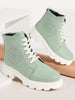 Women Pista Green Outdoor Winter High Top Chunky Lace Up Casual Boots
