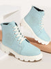 Women Sky Blue Outdoor Winter High Top Chunky Lace Up Casual Boots