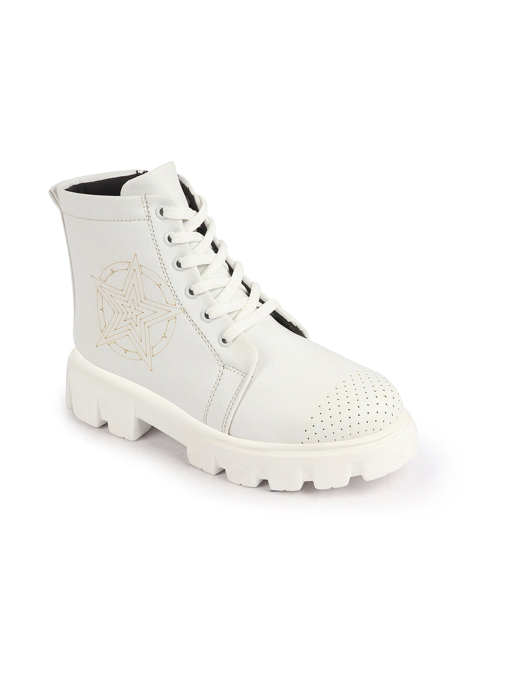 Shop Women White Outdoor Winter High Top Chunky Lace Up Casual Boots Online.