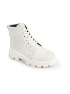 Shop Women White Outdoor Winter High Top Chunky Lace Up Casual Boots Online.